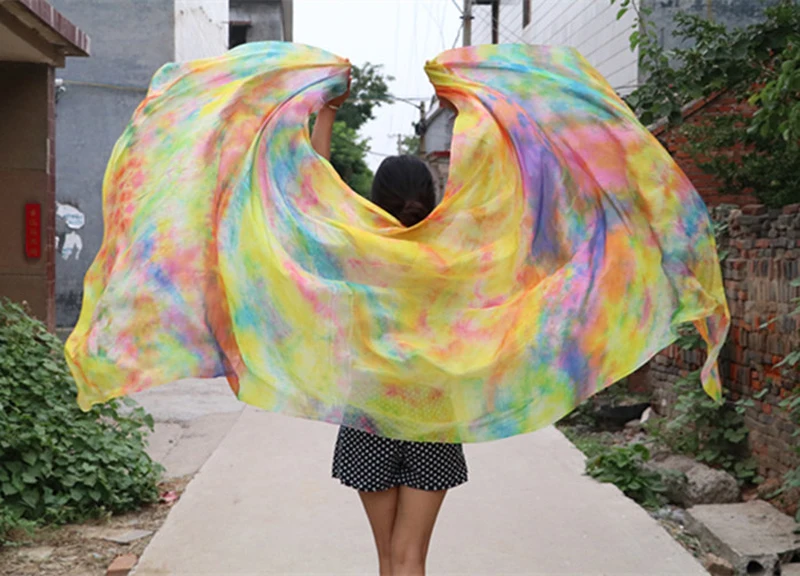 Галстук-краситель танец живота натуральный шелк вуали хороший градиент цвета шелковые шарфы для танцев сценическое представление Размер 2,5x1,14 м