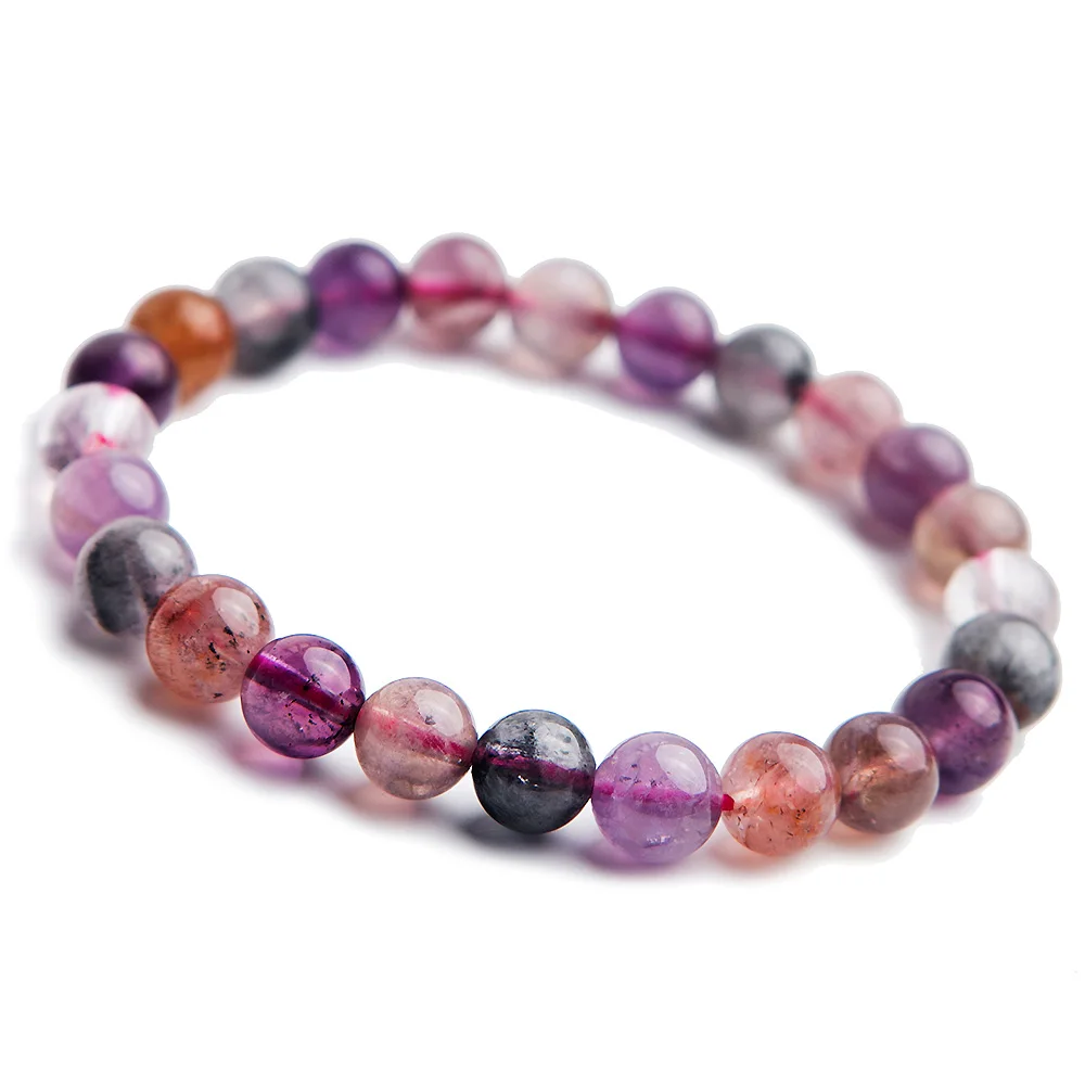 

Genuine Natural Colorful Auralite 23 Cacoxenite Women Man Purple Red Canada Round Beads Bracelets 7mm 8mm AAAAA Drop Shipping