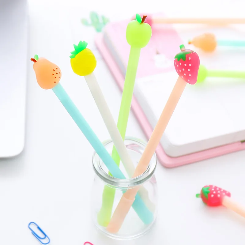 2 Piece Soft Plush Fruit Gel Pen Neutral Supply Kids Gift Stationery School Pen 