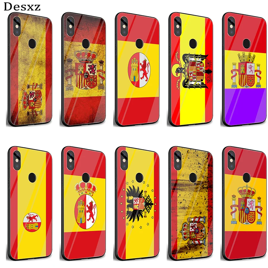 

Desxz Spanish Flag Tempered Glass Case For Xiaomi MI 8 9 Lite A1 A2 Redmi Note 5 6 7 Pro 6A 4X Pocophone F1 Cover