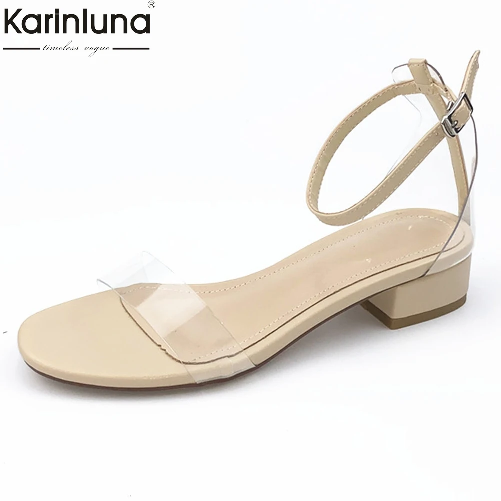 

Elegant apricot white summer sandals woman shoes chunky heels PVC casual shoes woman sandals lady shoes