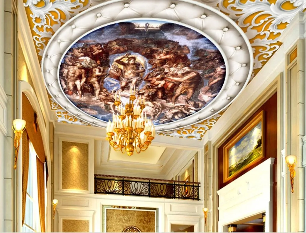 Us 19 2 52 Off Large 3d Ceiling Wallpaper European People Classical Pattern Luxury Wallpaper Ceiling Murals In Wallpapers From Home Improvement On