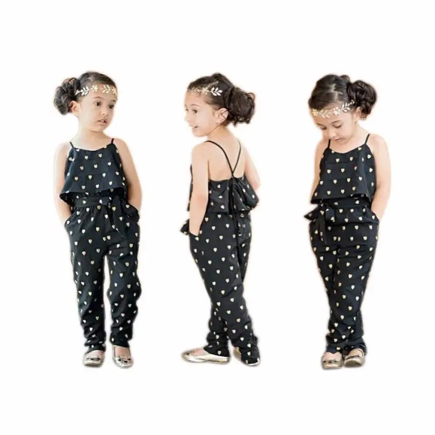

2017 Kids Girls Love Heart Straps Rompers Jumpsuits Piece cute Pants Clothing JN29