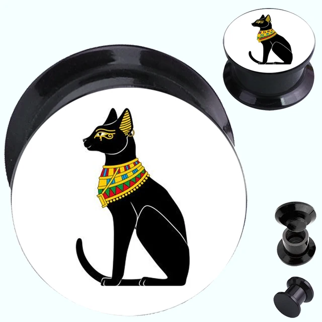 2pcs/lot Egyptian Cat Gods Acrylic Screw On Ear Gauge Plugs Flesh