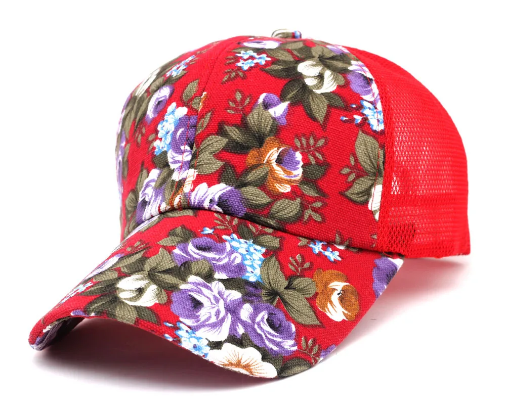 Sparsil Осень Женская Корейская бейсболка сетчатая бейсболка дышащая шляпа цветочный принт хип хоп Защита от Солнца Гольф шляпа девушка - Цвет: Red