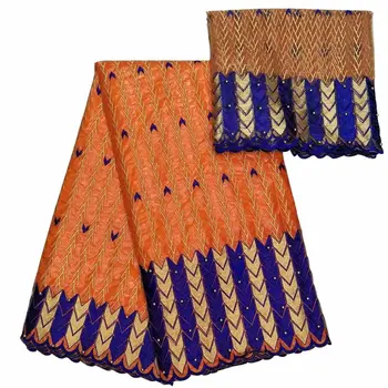 

High quality African Lace Fabric Beautiful embroidery bazin riche getzner 5yards/lot with 2yards tulle lace set BL1010