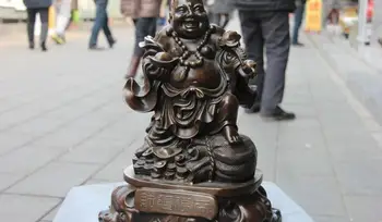 

China Classic Copper Bronze Yuan Bao Wealth Laugh heartily Maitreya Buddha God