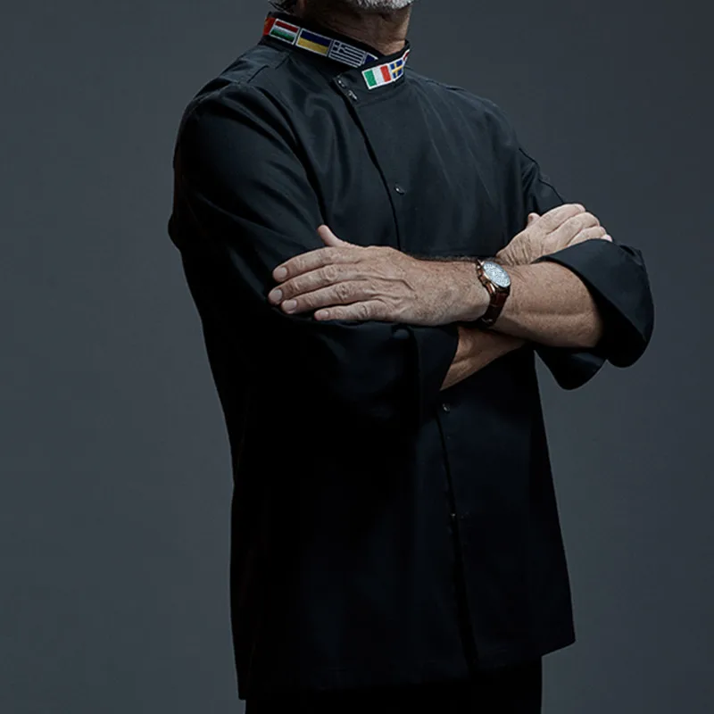 

White Black Poly Cotton Long Sleeve Shirt Hotel Restaurant Breathable Chef Uniform Bistro Kitchen Catering Staff Work Wear D10