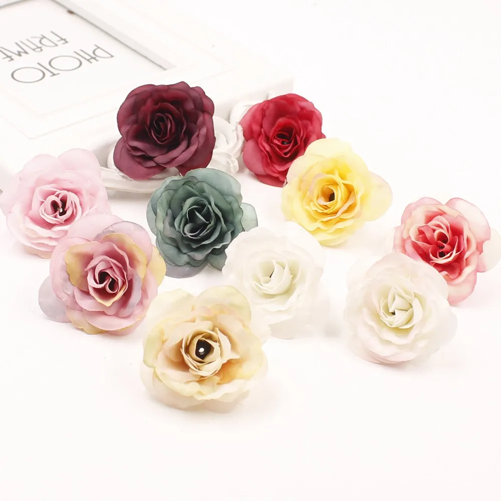 

10 pcs / lot 4 CM Artificial Flowers Pink Silk Head Wedding Wreath Home Decor DIY Accessories Artificial Flowers Accessories