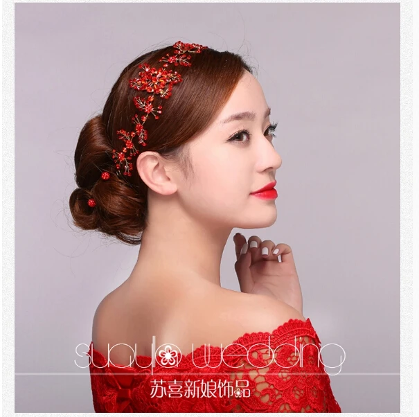 

Red Korean soft chain Diamond Flower Hair Accessories styling tools XF884B