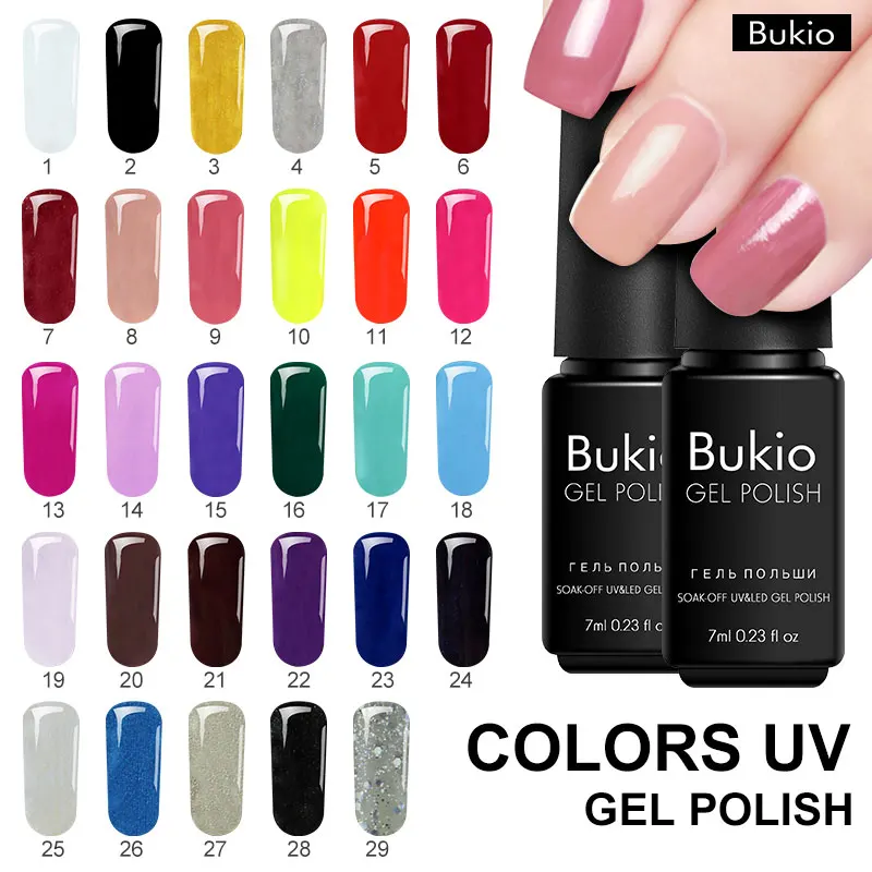 

Bukio Gel Nail Polish All for Manicure and Nail Art Design 29 Pure Colors Lacquer Set Nail Gel Construtor Liquid Foil for Nails