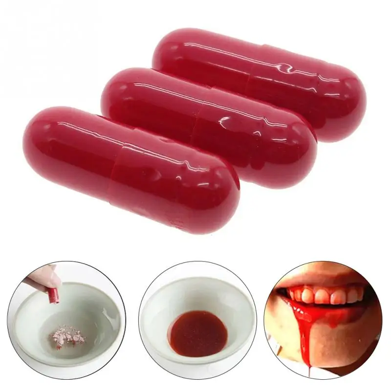 

Creative 3 Fake Blood Pill Vampire Capsules Horror Funny Halloween Joke Prank Trick