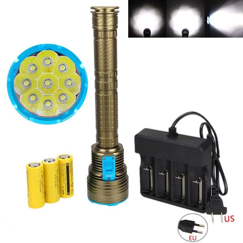 5000Lumen 9x XM-L T6 LED Underwater 100m Scuba Diving Flashlight Hunting Torch