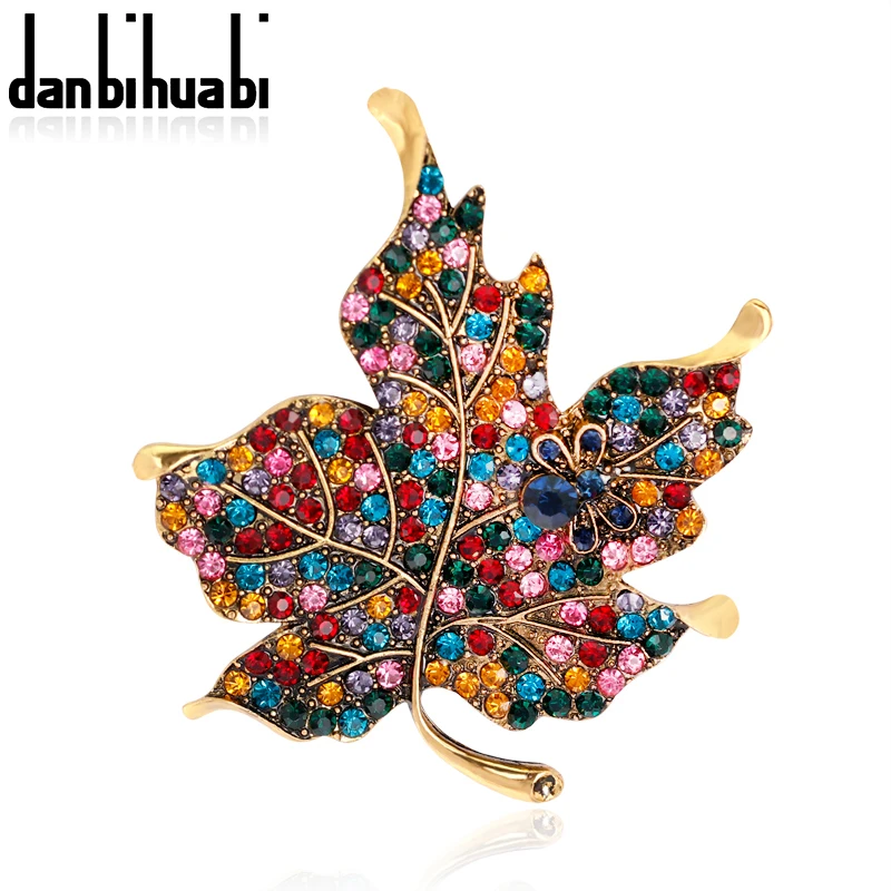 

danbihuabi Leaves Brooch Pins Clothes for Women Wedding Rhinestone Pins and Broches Metal Badges Brooch Pin Jewelry