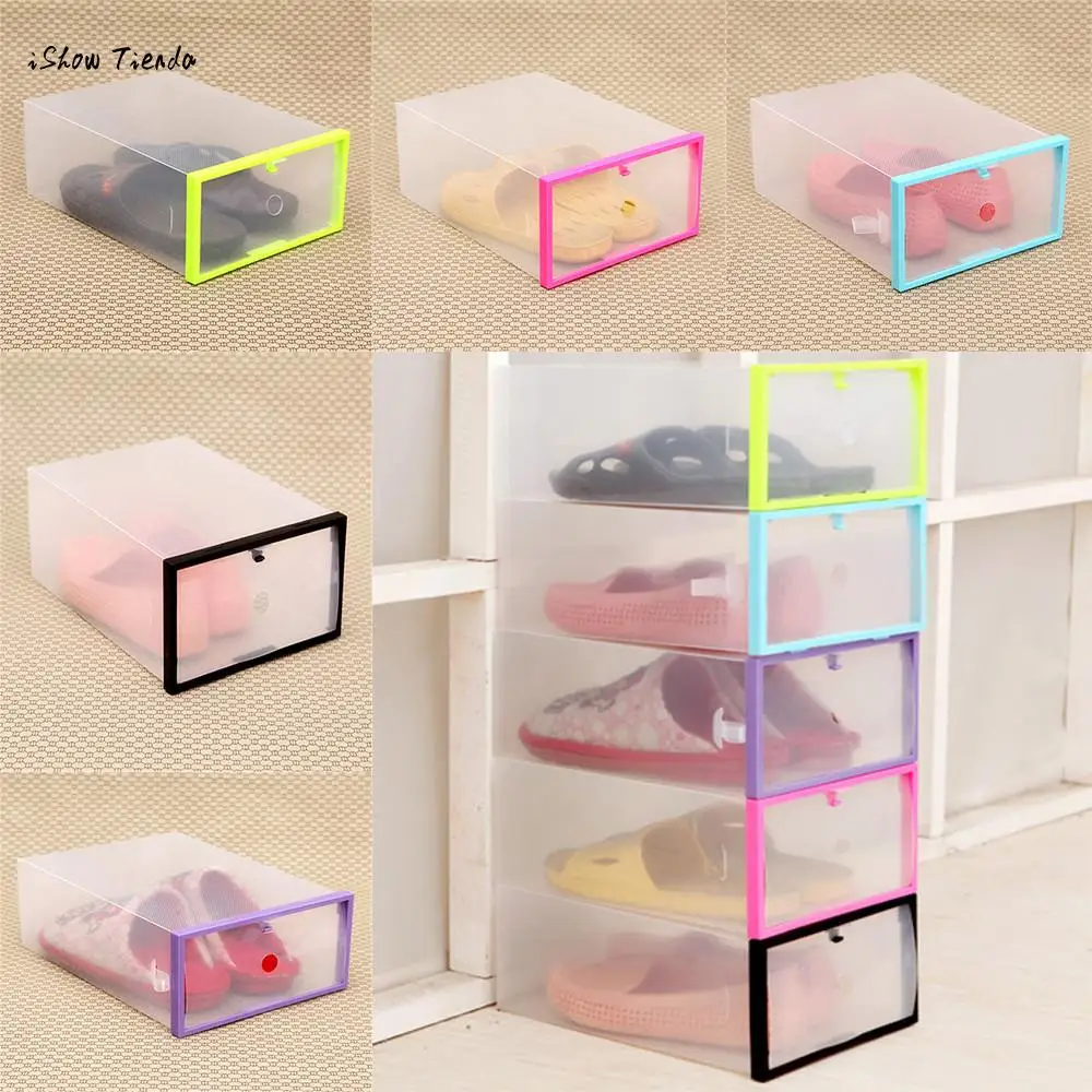 

ISHOWTIENDA New 1pc 29*20*11.5cm Foldable Stackable Clear Plastic Drawer Case Organizer Box Holder Transparent Shoe Storage Box