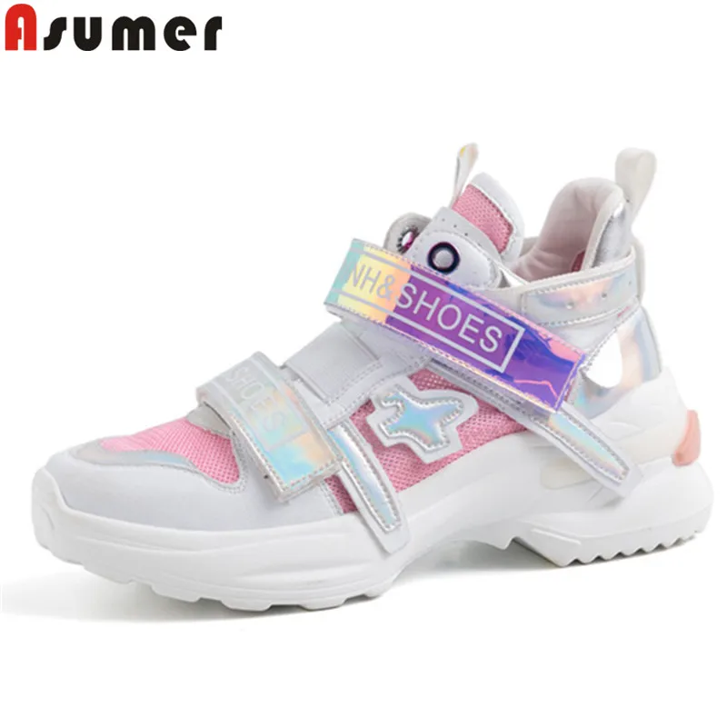 

ASUMER 2019 fashion new shoes woman mesh+cow leather shoes women casual flat platform shoes comfortable sneakers women