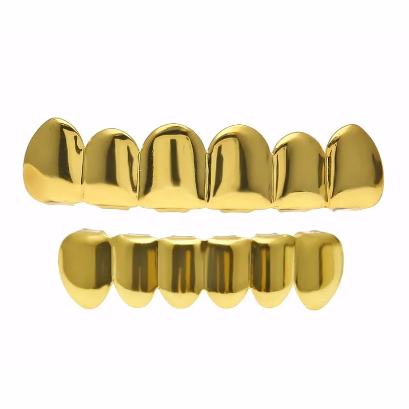 

Hip Hop Gold Teeth Grillz Punk Style Top & Bottom Grills Dental Mouth Teeth Caps Cosplay Party Tooth Grills Rapper Jewelry