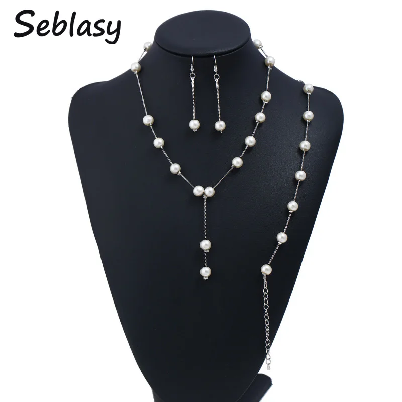 

Seblasy Simple Style Simulated Pearl Earrings Necklaces Pendants for Women New Fashion Party Jewelry Set Femme Bijoux Collier