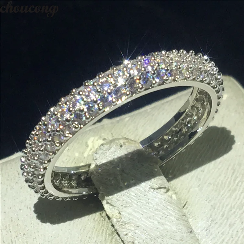 

choucong Statement Eternity Promise Ring 925 Sterling Silver Full AAAAA cz Party Wedding Band Rings For Women Men Party Jewelry