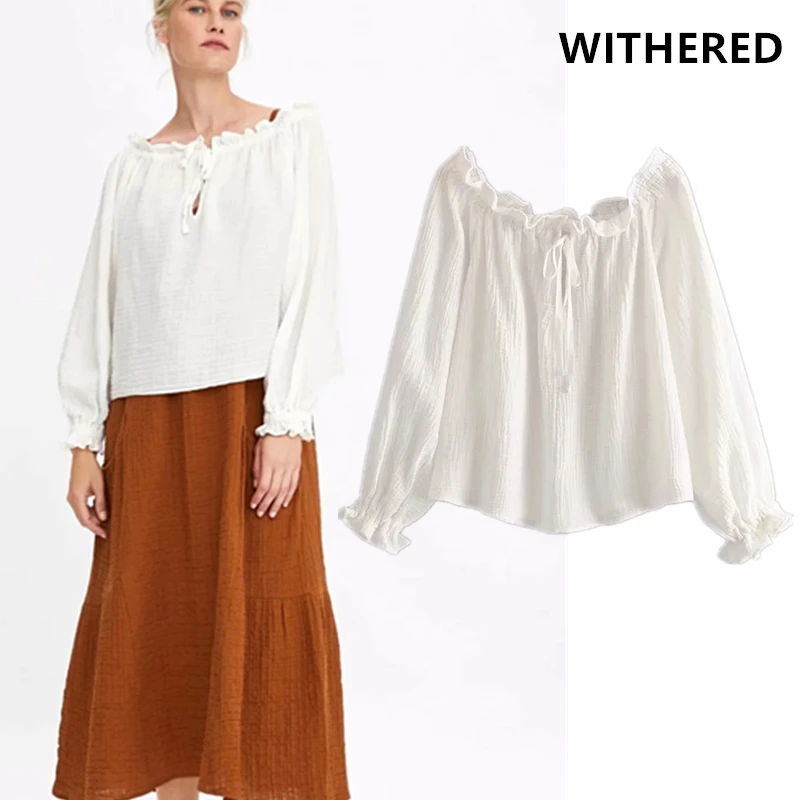 

Withered england simple texture slash neck sexy blusas mujer de moda 2019 kimono blouse women womens tops and blouses plus size