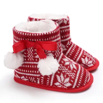 

2018 New Christmas Plus Cashmere Warm Red Maple Leaf Print Baby Ski Boots Hot Sale S2