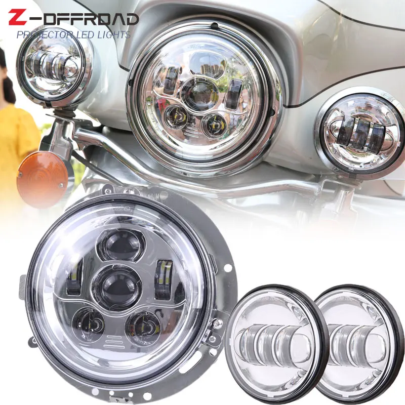 

7Inch LED Headlight light Headlamp+4.5" Fog Lights Passing Lamps+Mounting Bracket Ring Mount Bracket For Motorcycle