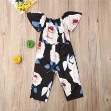 Для маленьких девочек с цветочным принтом, декольте с открытыми плечами, комбинезон боди на работу, одежда для детей 5 лет