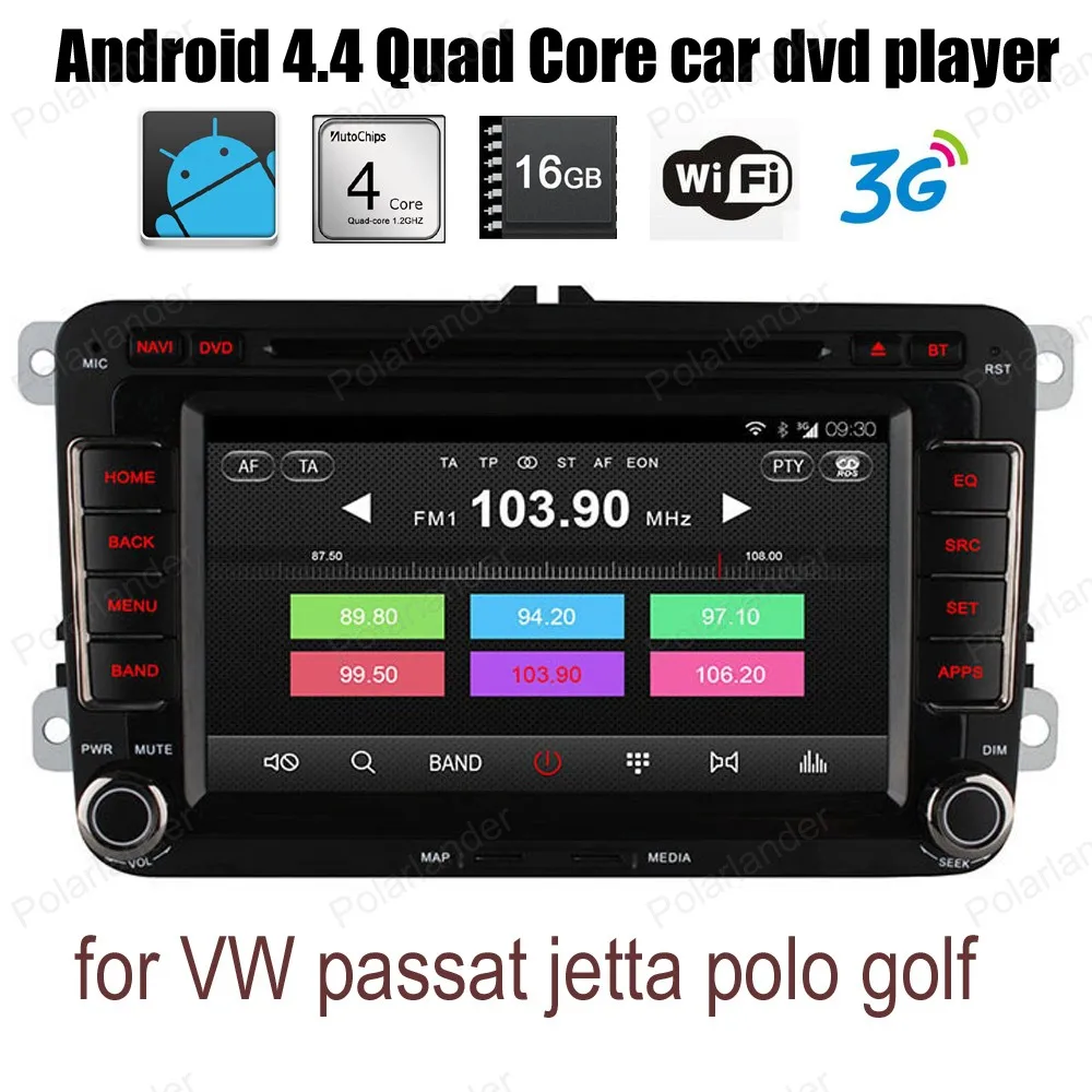 Para V/W/p assat/j etta/p olo g/olf Android4.4 Carro DVD CD quad Core suporte rádio wi-fi 3g DTV BT GPS DAB + DVR TPMS OBDII