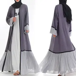 2019 ОАЭ платье Дубая Плиссированные шифон кимоно кардиган мусульманский хиджаб длинное платье Для женщин платье из Дубая турецкая