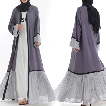 

2019 UAE Abaya Dubai Kaftan Pleated Chiffon Kimono Cardigan Muslim Hijab long Dress Women Robe Dubai Turkish Islamic Clothing