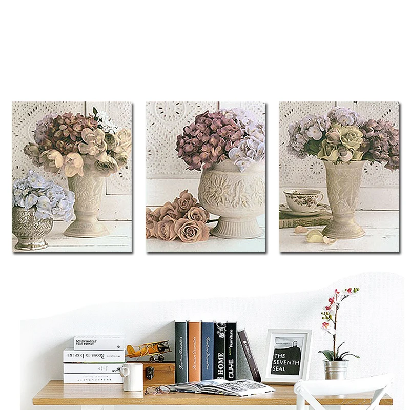 

2017 New Unframed Nordic Europe Style Oil Pictures Flowers Paintings Prints On Canvas For Living Room Wall Art Home Decoration