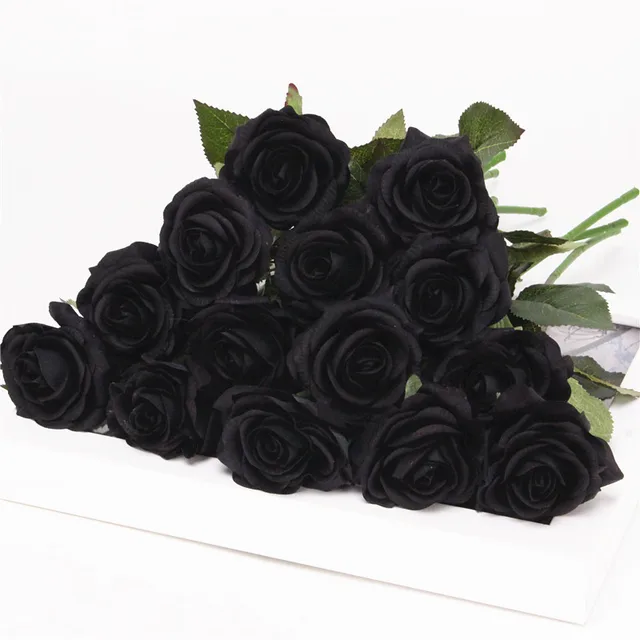 PU real touch artificial black rose latex flower stamens DIY wedding fake flower dcor