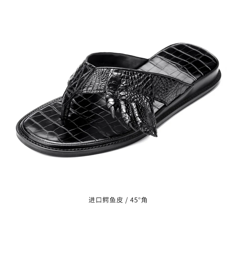 real genuine crocodile skin men summer shoe slipper black color high end quality crocodile belly skin men summer shoe