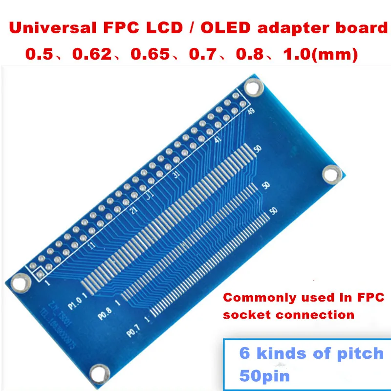 Плата адаптера гнезда для ЖК-дисплея/OLED, 0,5/0,62/0,7/0,8/1,0 мм, 50Pin FFC /FPC, универсальная плата адаптера для FPC LCD/OLED