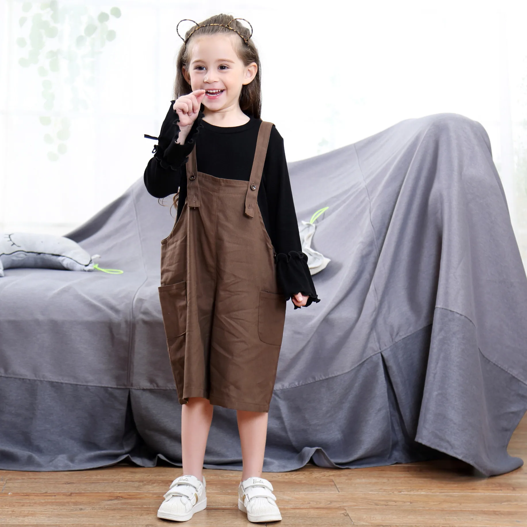 

Kids Girls overall brown bib pants children trousers girl toddler baby elastic suspenders pants for girls casual loose summer