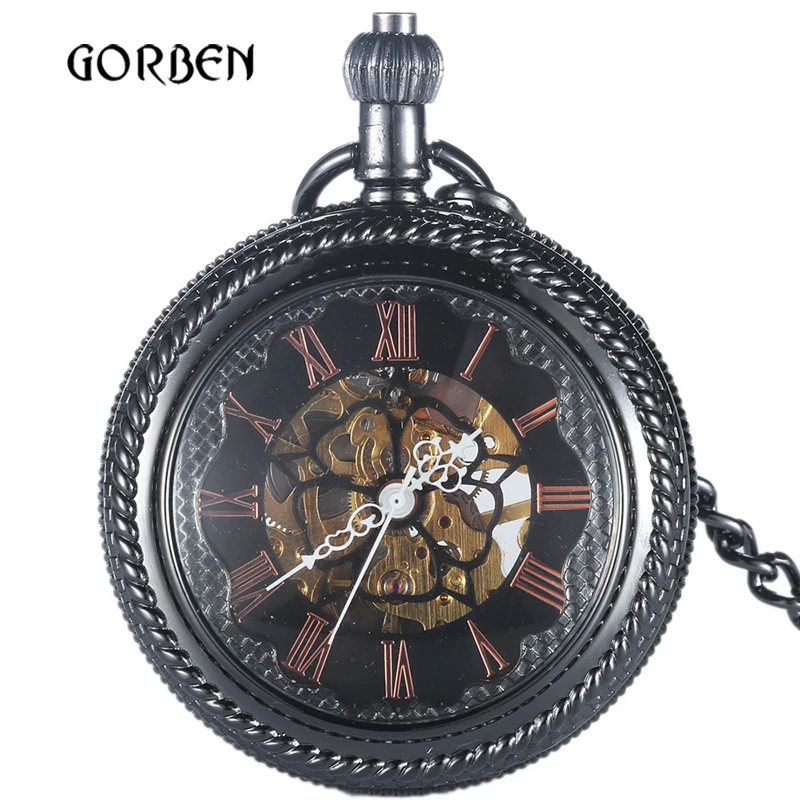 2020 Black bronze Mechanical Pocket Watch Luxury Hand Wind Steampunk Skeleton Mens Pocket FOB Watches Chain Relogio De Bolso 2020 Black bronze Mechanical Pocket Watch Luxury Hand Wind Steampunk Skeleton Mens Pocket FOB Watches Chain Relogio De Bolso