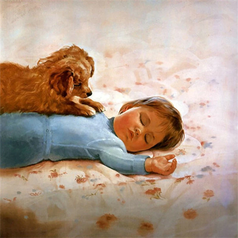 

5D Diy Diamond Painting Cross Stitch Kids & Dog Friends Needlework 3D Diamond Embroidery Full Round Mosaic Decoration Resin Kits