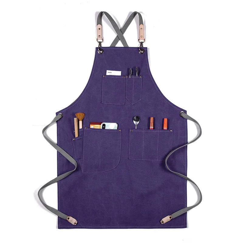 Cotton Canvas Apron Unisex Adjustable Leather Hanging Neck Hotel Restaurant Cafe Barber Shop Bakery Bar Waiter Work Pinafore - Цвет: Apron 4