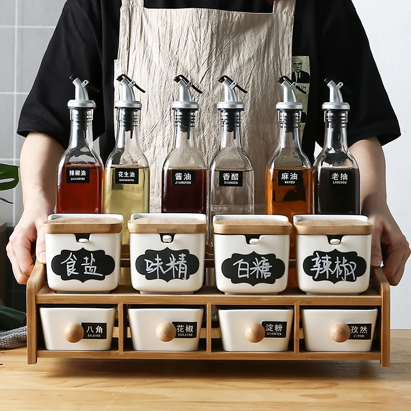 

Japanese kitchen ceramic seasoning pot household combination