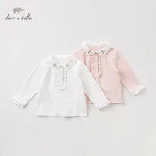 DBQ11287-1 dave bella/осенне-Весенняя футболка для маленьких девочек; пуловер; модная однотонная детская футболка; милые детские топы с длинными рукавами