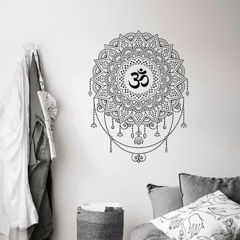 

Boho Style Wall Murals Ohm Mandala Pattern Wall Sticker Yoga Mandala Geometric Wallpaper Home Yoga Studio Mandala Decor AZ523
