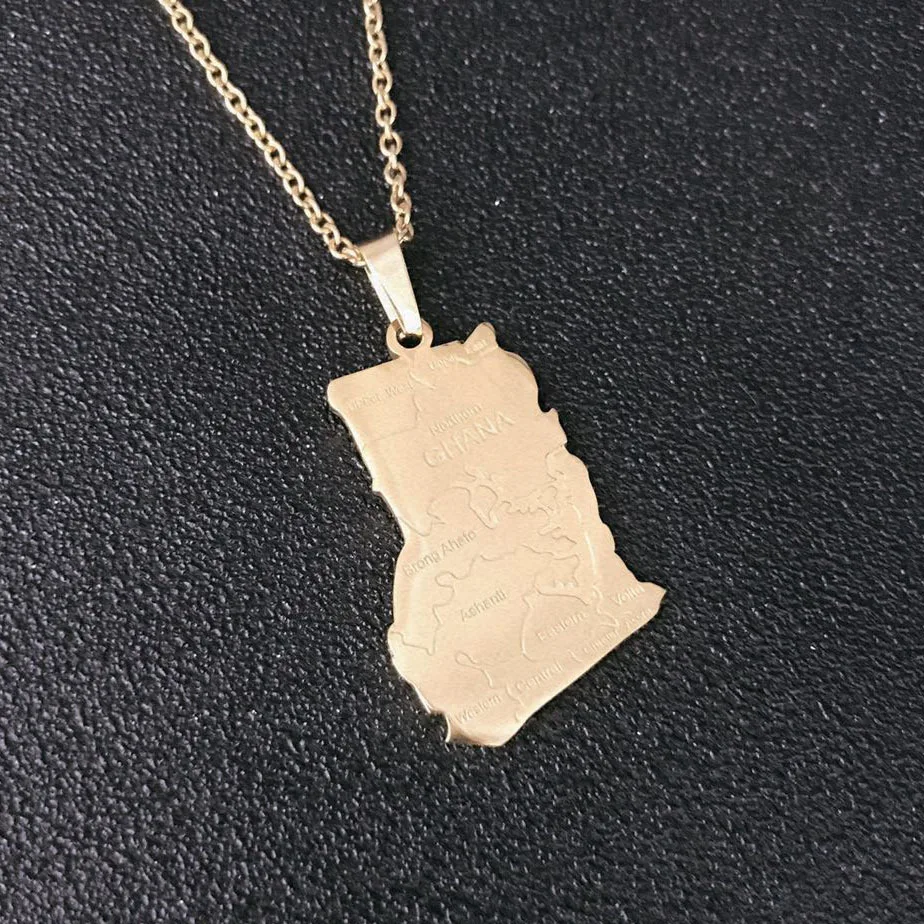 

Hip-hop Africa Ghana Map Pendant Necklace Stainless Steel Titanium Steel Personalized Gold Chain Necklaces for Women Men Jewelry
