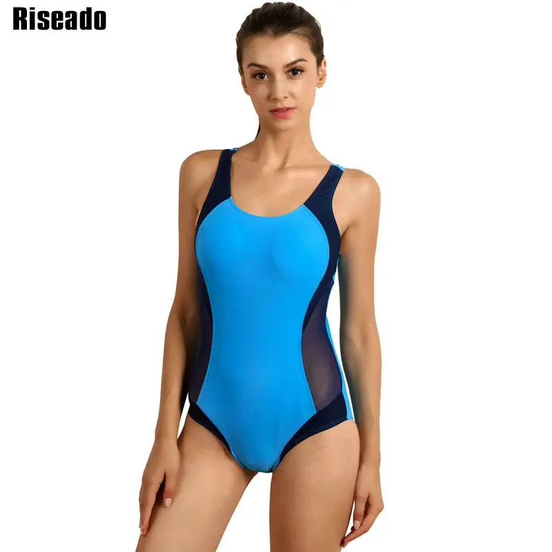 Riseado Sport 2019 One Piece Swimsuits Competitive Swimwear Women Sexy Mesh Racer Back Bathing