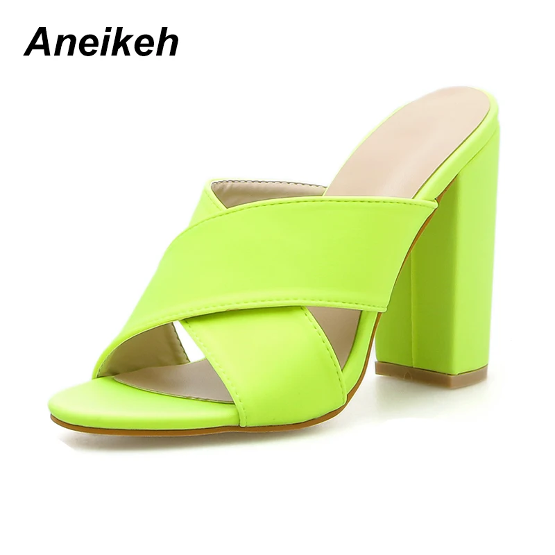 

Aneikeh 2019 New Summer Sandals Slippers High Heels Sandals Flip Flop Buckle Hollow Women Shoes Sexy Slippers Pumps Size 41 42