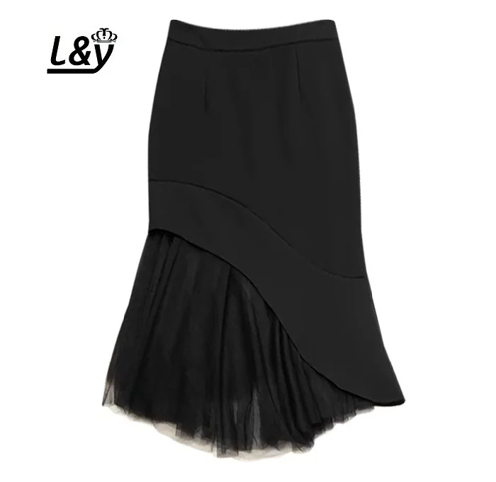 

L&Y Irregular Skirt Mesh Patchworked Women Spring Autumn 5 Plus Size OverSized Fashion Slim Fit Ruffle Skirt Elegant