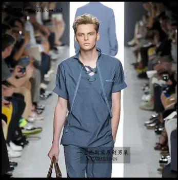 S-3xl Hot Summer New Catwalk Fashion Tide Men's Blue T-shirt Silk Material Short Sleeve Shirts Singer Stage Costumes Clothing S-3xl Hot Summer New Catwalk Fashion Tide Men's Blue T-shirt Silk Material Short Sleeve Shirts Singer Stage Costumes Clothing