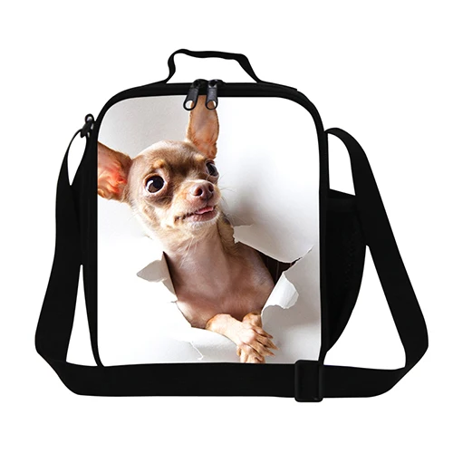 Дизайнерские Изолированные сумки для ланча для девочек школы, женские сумки для ланча для работы, милая собака 3d печать сумка на плечо для еды, resuable - Цвет: Бежевый