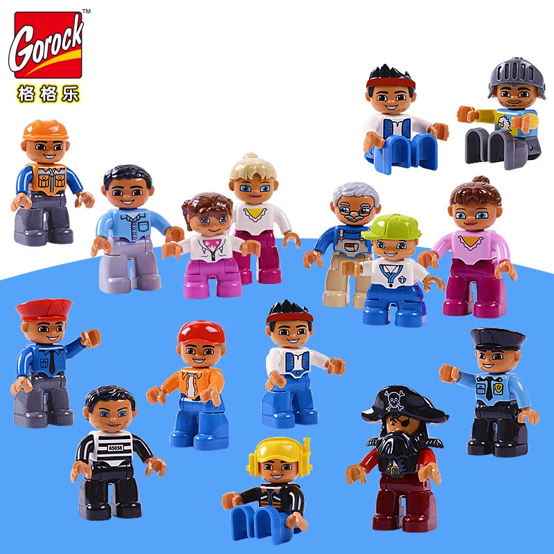 GOROCK 8pcs Set Big Size Building Blocks Character Compatible Legoe Duploe Family Worker Police font b