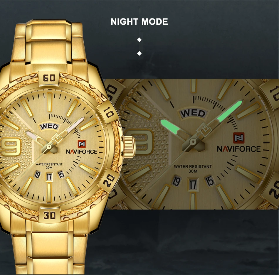 NAVIFORCE новые брендовые Роскошные Мужские часы Мужские полностью стальные часы водонепроницаемые кварцевые золотые часы мужские модные спортивные наручные часы