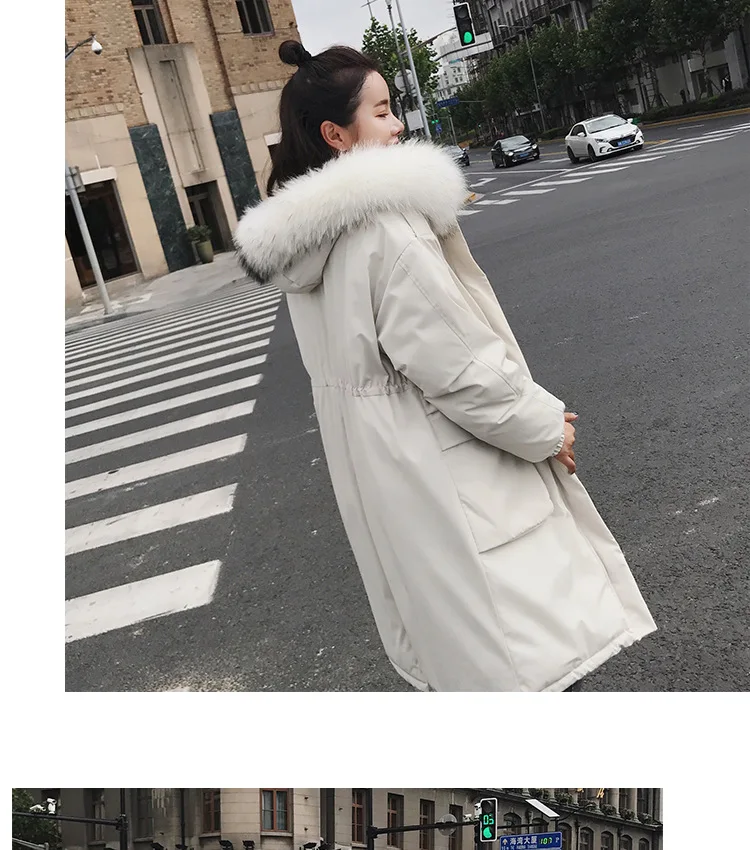 Big collar fur down parka women jacket pocket female thickening coat winter coat women down parka goose 8809